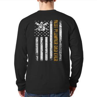 Vintage Usa Best Plumber Dad Ever American Flag Father's Day Back Print Long Sleeve T-shirt | Mazezy