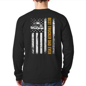 Vintage Usa Best Trucker Dad Ever American Flag Fathers Day Back Print Long Sleeve T-shirt | Mazezy CA