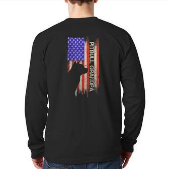 Vintage Usa Flag Proud Pitbull Dog Grandpa Pittie Silhouette Back Print Long Sleeve T-shirt | Mazezy
