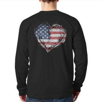 Vintage Usa Heart Shape American Flag Stylish Back Print Long Sleeve T-shirt - Monsterry AU
