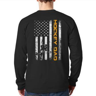 Vintage Usa Ice Hockey Dad American Flag Fathers Day Back Print Long Sleeve T-shirt | Mazezy CA
