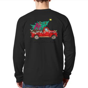 Vintage Wagon Red Truck Christmas Tree Pajama Xmas Back Print Long Sleeve T-shirt - Monsterry DE
