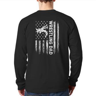 Vintage Wrestling Dad Usa Flag Retro Fathers Day Daddy Papa Back Print Long Sleeve T-shirt | Mazezy
