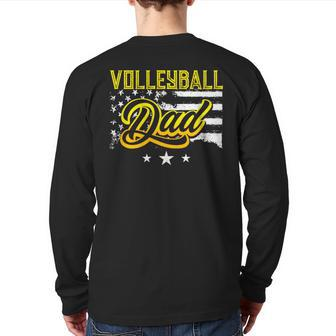 Volleyball Dad American Flag Back Print Long Sleeve T-shirt | Mazezy