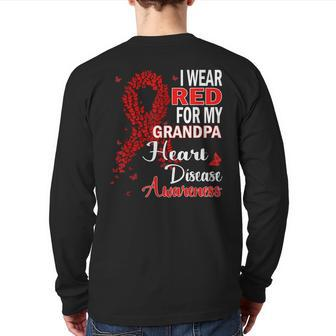 I Wear Red For My Grandpa Heart Disease Awareness Support Back Print Long Sleeve T-shirt | Mazezy UK