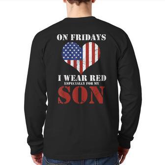 I Wear Red For My Son Perfect For A American Flag Military Back Print Long Sleeve T-shirt - Monsterry UK