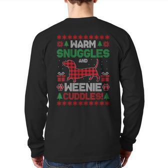 Weenie Dog Christmas Pajama Cute Weiner Ugly Christmas Back Print Long Sleeve T-shirt - Monsterry CA