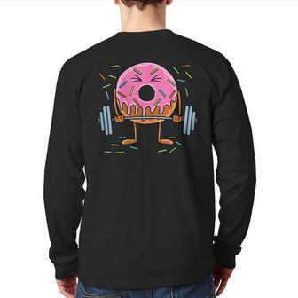 Weightlifing Barbell Workout Gym Weightlifter Donut Back Print Long Sleeve T-shirt | Mazezy