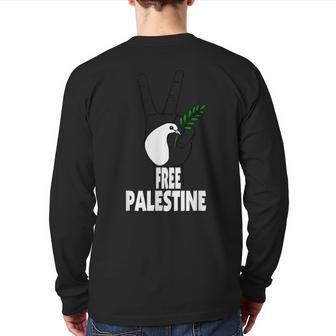 West Bank Middle East Peace Dove Olive Branch Free Palestine Back Print Long Sleeve T-shirt - Monsterry CA