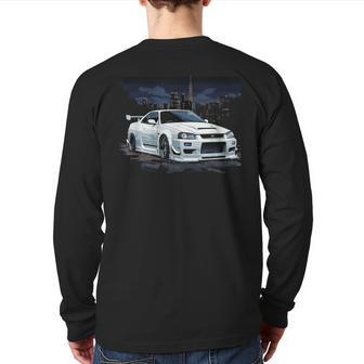 White Gt R 34 Skyline Jdm Car Enthusiast Back Print Long Sleeve T-shirt | Mazezy