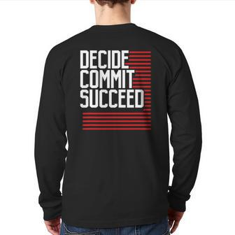 Workout Fitness Resolution Decide Commit And Succeed Back Print Long Sleeve T-shirt | Mazezy