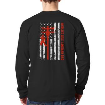 World's Best Lineman Dad American Flag Back Print Long Sleeve T-shirt | Mazezy