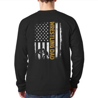 Wrestling Dad American Flag Back Print Long Sleeve T-shirt | Mazezy
