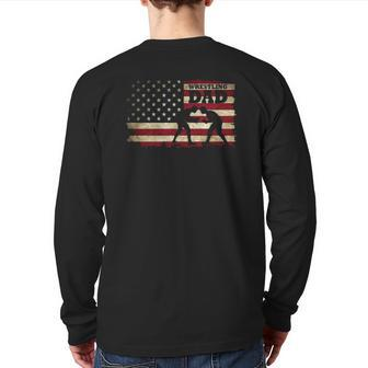 Wrestling Dad American Flag Back Print Long Sleeve T-shirt | Mazezy