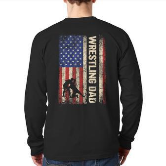 Wrestling Dad Usa American Flag Wrestle Men Father's Day Back Print Long Sleeve T-shirt | Mazezy
