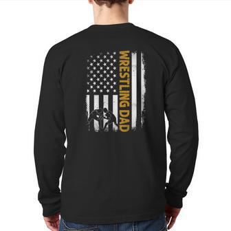 Wrestling Dadamerican Flag Fathers Day Back Print Long Sleeve T-shirt | Mazezy