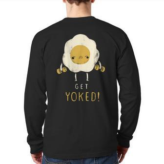 Get Yoked Yoked Egg Gym Gym Training Back Print Long Sleeve T-shirt | Mazezy
