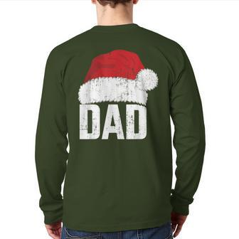 Dad With Santa Claus Hat Matching Family Christmas Pajama Back Print Long Sleeve T-shirt | Mazezy