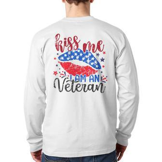 4Th Of July 2023 Kiss Me I-Am An Veteran Patriotic American Back Print Long Sleeve T-shirt | Mazezy CA