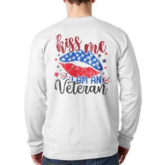 4Th Of July 2023 Kiss Me I-Am An Veteran Patriotic American Back Print Long Sleeve T-shirt | Mazezy