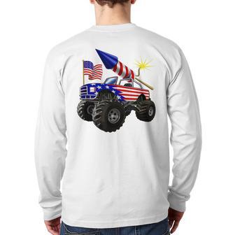 4Th Of July Monster Truck American Flag Back Print Long Sleeve T-shirt - Monsterry DE