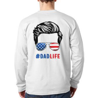 4Th Of July Tee Dad Life Sunglasses American Flag Back Print Long Sleeve T-shirt | Mazezy