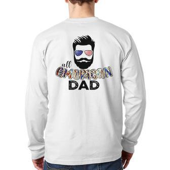 All American Dad Wear Glasses American Flag Back Print Long Sleeve T-shirt | Mazezy
