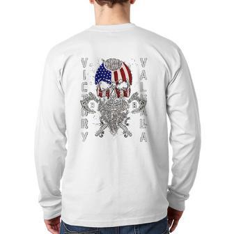 American Viking Victory Skull Flag Back Print Long Sleeve T-shirt | Mazezy DE
