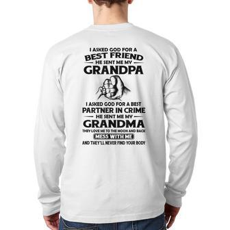 I Asked God For A Best Friend He Sent Me My Grandpa Back Print Long Sleeve T-shirt | Mazezy