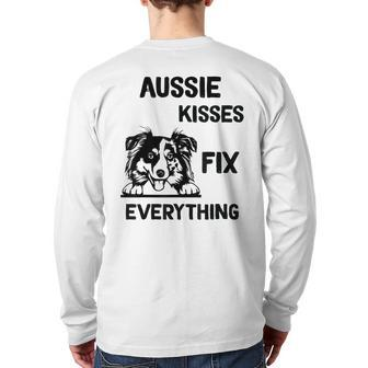 Aussie Kisses Fix Everything Dad Australian Shepherd Back Print Long Sleeve T-shirt | Mazezy
