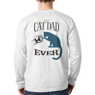 Best Cat Dad Ever Fist Bump Blue Cat Personalized Cat Dad Back Print Long Sleeve T-shirt | Mazezy