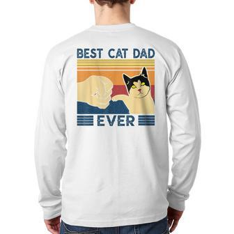 Best Cat Dad Ever Retro Vintage Cat Daddy Father Day Back Print Long Sleeve T-shirt | Mazezy