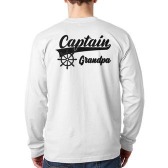 Captain Grandpa Boating Anchors & Wheel Boat Captain Back Print Long Sleeve T-shirt | Mazezy
