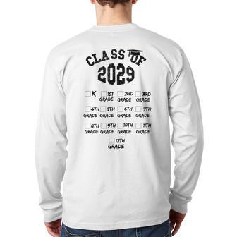 Class Of 2029 Grow With Me With Space For Check Marks Back Print Long Sleeve T-shirt - Monsterry