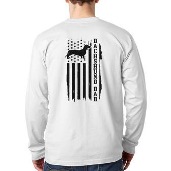 Dachshund Dad Vintage American Flag Patriotic Weiner Dog Back Print Long Sleeve T-shirt | Mazezy