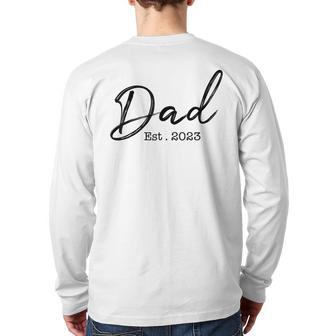 Dad Est 2023 Promoted To Father 2023 First Father's Day Back Print Long Sleeve T-shirt | Mazezy