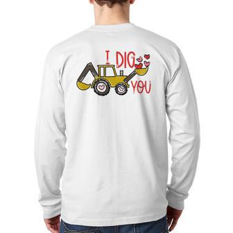 I Dig You Construction Truck Happy Valentine's Day Kids Boys Back Print Long Sleeve T-shirt | Mazezy