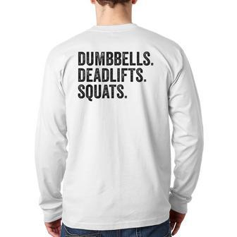 Dumbbells Deadlifts Squats Workout Bodybuilding Back Print Long Sleeve T-shirt | Mazezy CA