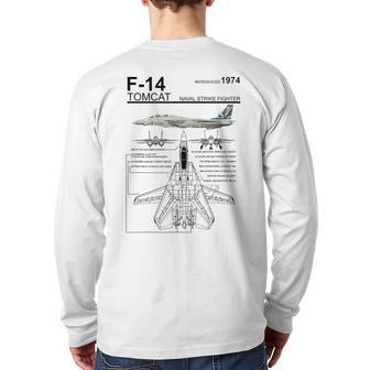 F-14 Tomcat Navy Fighter Jet Diagram Graphic Back Print Long Sleeve T-shirt - Monsterry