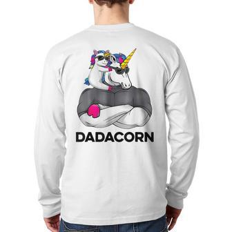Fathers Day Unicorn Dad Dadacorn Men Back Print Long Sleeve T-shirt | Mazezy