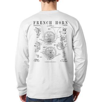 French Horn Old Vintage Antique Patent Drawing Print Back Print Long Sleeve T-shirt - Monsterry AU