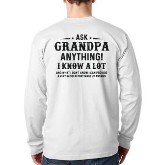 Father's Day 60Th Ask Grandpa Anything Back Print Long Sleeve T-shirt | Mazezy