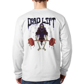 Gym Grim Reaper Deadlift Workout Occult Reaper Back Print Long Sleeve T-shirt | Mazezy