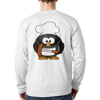 penguin Cooking Grill-Barbeque Or Dads Bbq Back Print Long Sleeve T-shirt | Mazezy