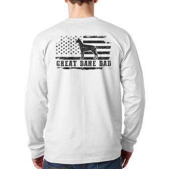 Great Dane Dad Distressed American Flag Patriotic Dog Back Print Long Sleeve T-shirt | Mazezy