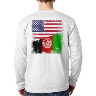 Half Afghan Flag Vintage Afghanistan Usa Back Print Long Sleeve T-shirt - Monsterry UK