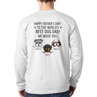 Happy Father's Day To The World's Best Dog Dad We Woof You Santa Grey Harley Back Print Long Sleeve T-shirt | Mazezy