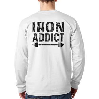 Iron Addict Gym Vintage Lifting Back Print Long Sleeve T-shirt | Mazezy
