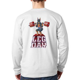 Leg Day Doberman Weight Lifting Squat Gym Back Print Long Sleeve T-shirt | Mazezy