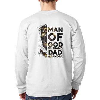 Lion Man Of God Husband Dad Grandpa Fathers Day Back Print Long Sleeve T-shirt | Mazezy